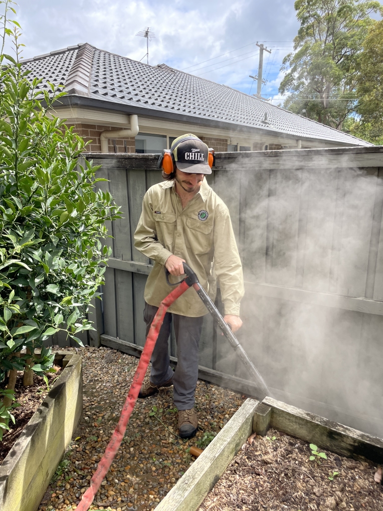 Limited PPE necessary when using steam weed control